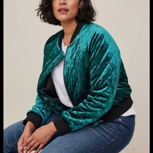 Torrid Jewel Green Velvet Quilted Bomber Jacket Size 4X Plus Size